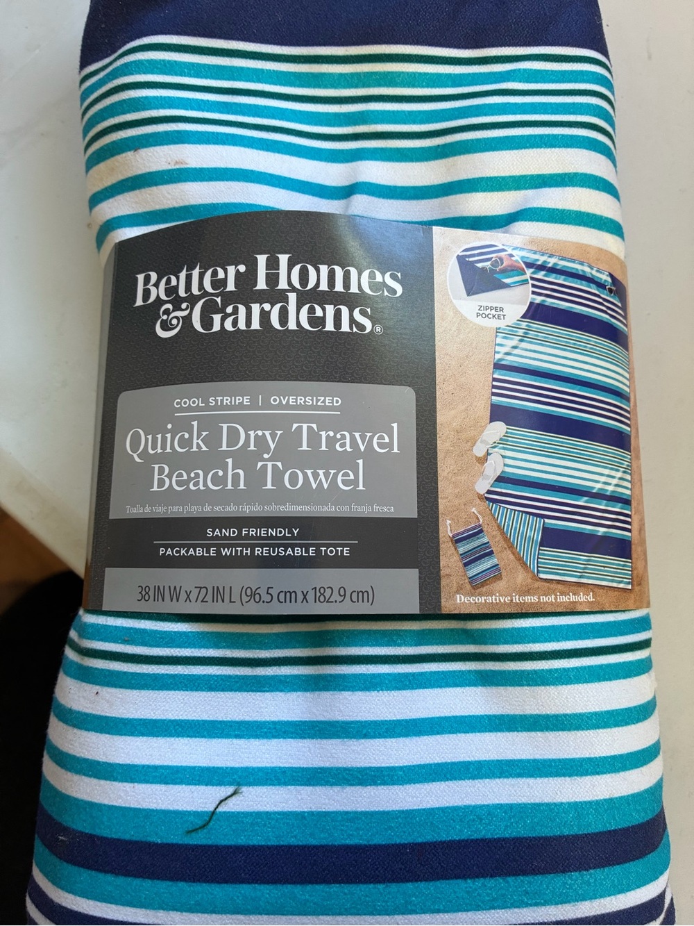Better Homes And Gardens Striped Beach Towel - Teal, Navy, White